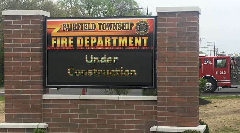Fairfield Twp.'s new fire station on Gilmore Road, which replaces Station 212 on Tylersville Road, is set to be dedicated on May 11, 2019. Pictured is the fire station’s marquee ahead of its move. MICHAEL D. PITMAN/STAFF