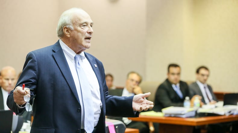 Butler County Prosecutor Michael Gmoser makes an arguement during the Bradley Young trialon Friday.