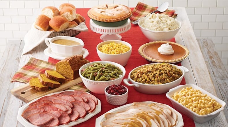 The Bob Evans Farmhouse Feast feeds eight and is available for Thanksgiving Day. CONTRIBUTED