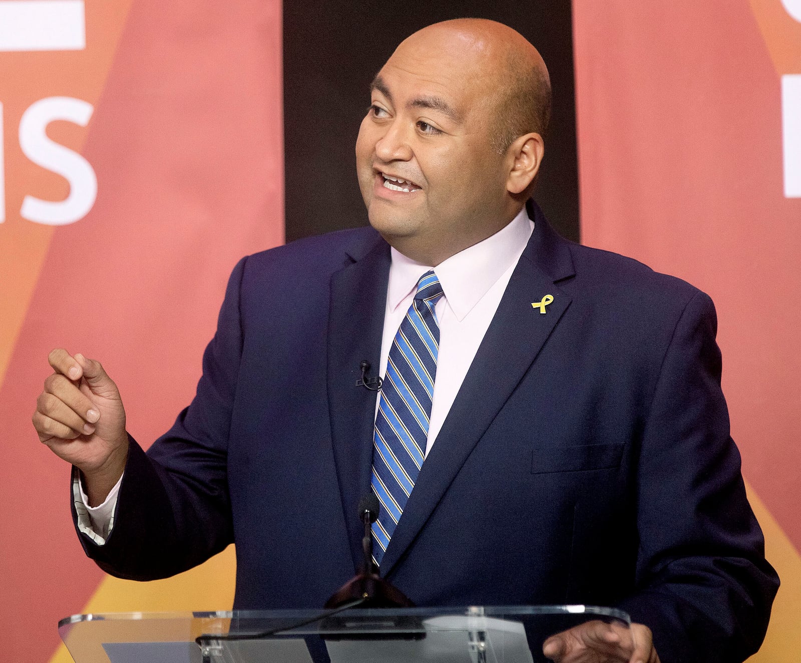 Daniel Hernandez Jr. answers a question during the Democratic primary debate inside the Arizona Public Media studio in Tucson, Ariz., June 10, 2025. (Mamta Popat/Arizona Daily Star via AP)