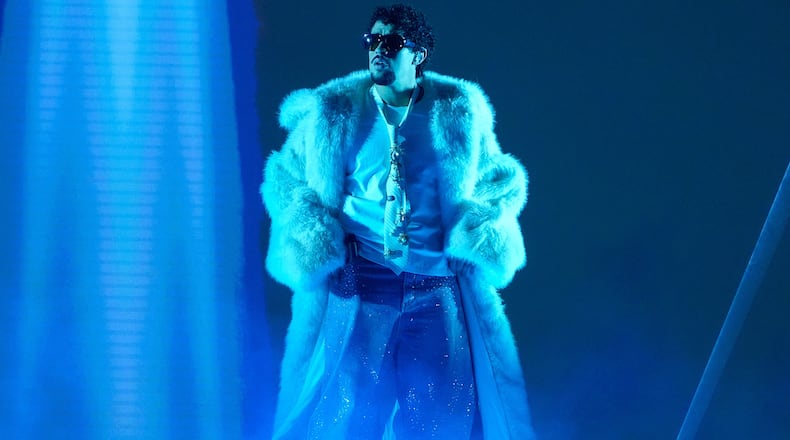 Bad Bunny performs during the iHeartRadio Music Awards in Los Angeles on March 17, 2025. (AP Photo/Chris Pizzello)