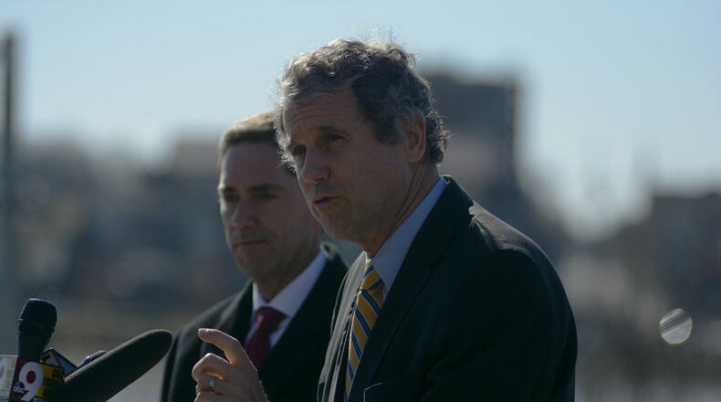 U.S. Sen. Sherrod Brown, D-Ohio, talked on Monday morning about the importance of federal funding for significant infrascture projects across the country, including the Brent Spence Bridge which opened in November 1963. A replacement for the bridge is reported to be upwards of $2.6 billion. Brown said he wants to work with the Trump administration on a new transportation bill that would increase funding for critical infrastructure projects. MICHAEL D. PITMAN/STAFF
