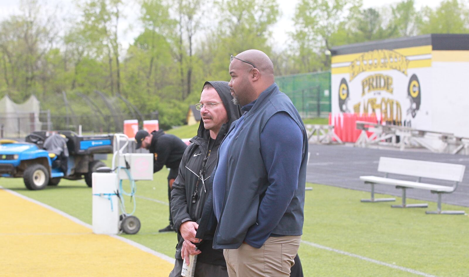 Miami Valley high school football recruiting showcase: New Centerville coach John Puckett speaks to a college coach