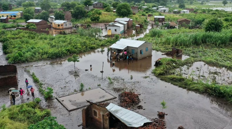 This image made from video shows the scene after flooding in Tete Province, Mozambique, Thursday, Jan. 15, 2026. (AP Photo)