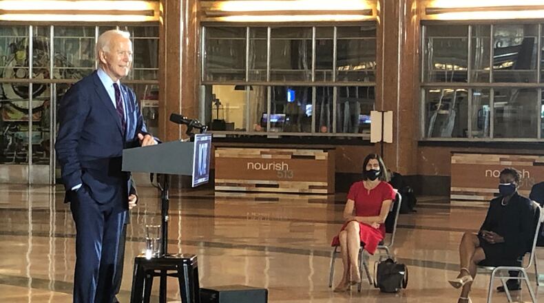 Presidential candidate Joe Biden made a campaign stop Monday night at Union Terminal. RICK McCRABB/STAFF