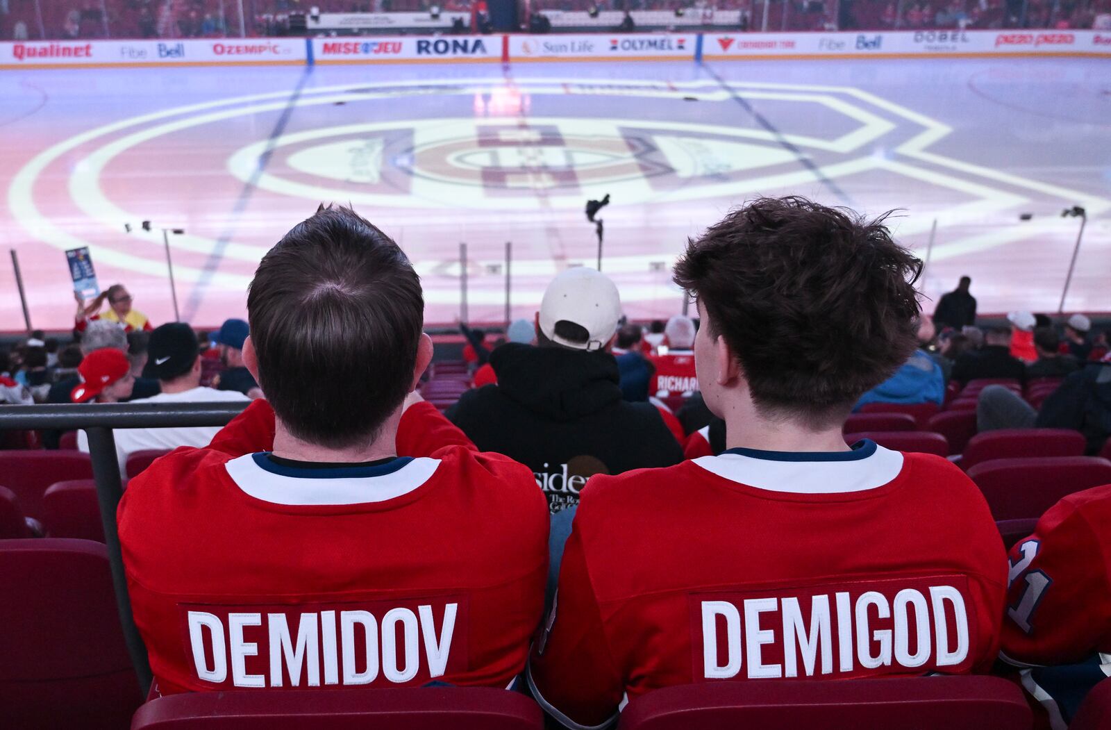 Montreal Canadiens fans sit in the stands ahead Ivan Demidov's NHL hockey game debut against the Chicago Blackhawks in Montreal, Monday, April 14, 2025. (Graham Hughes/The Canadian Press via AP)