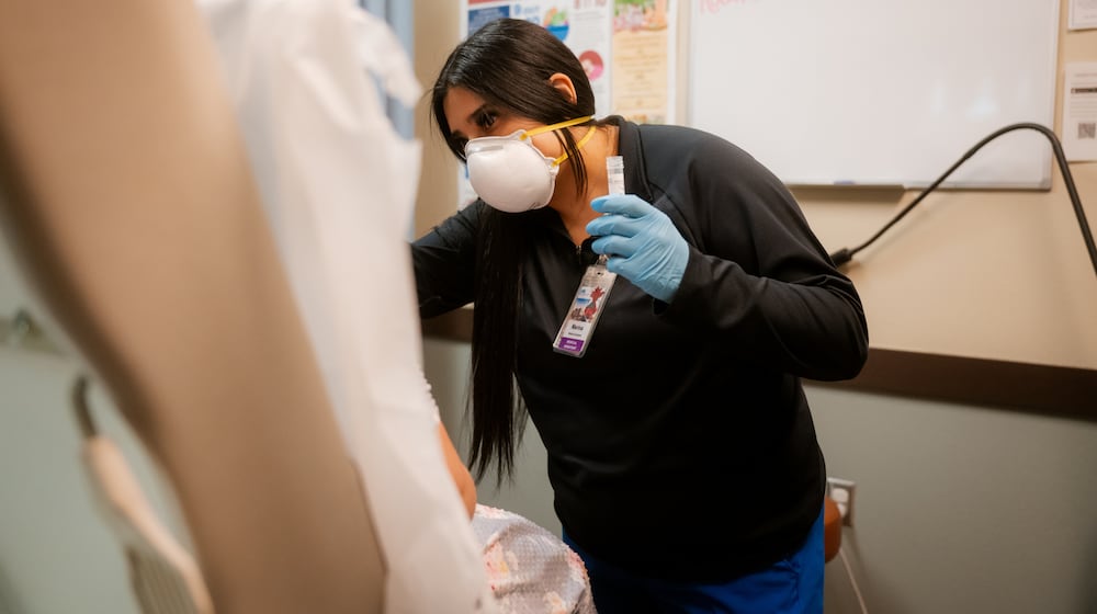 FILE — A patient is tested for measles at a hospital in Seminole, Texas on Feb. 24, 2025. (Desiree Rios/The New York Times)