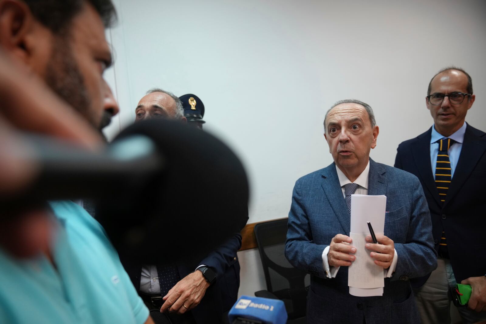 Prosecutor Francesco Lo Voi leaves after a news conference in Rome, on Friday, June 13, 2025, about the case of a baby girl and mother found dead in Rome's Villa Pamphili park. (AP Photo/Alessandra Tarantino)