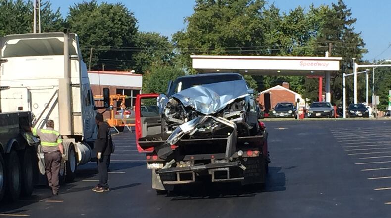 Both lanes of eastbound Roosevelt Boulevard (Ohio 122) are closed this morning following a crash involving a semi tractor-trailer truck and a car. ED RICHTER/STAFF