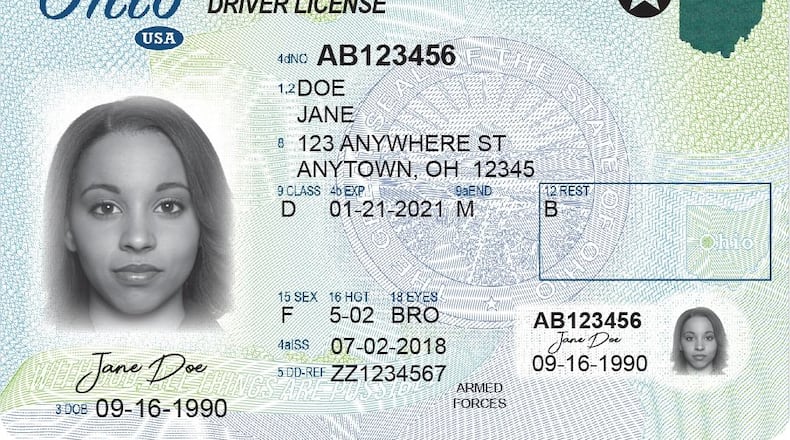 An example of a REAL ID issued by Ohio. File