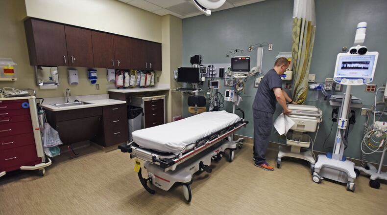 File - McCullough-Hyde Memorial Hospital - TriHealth in Oxford's upgraded ER. Emergency Room nurse Chris Straszheim in the trauma bay on Wednesday, July 27, 2020. NICK GRAHAM/STAFF