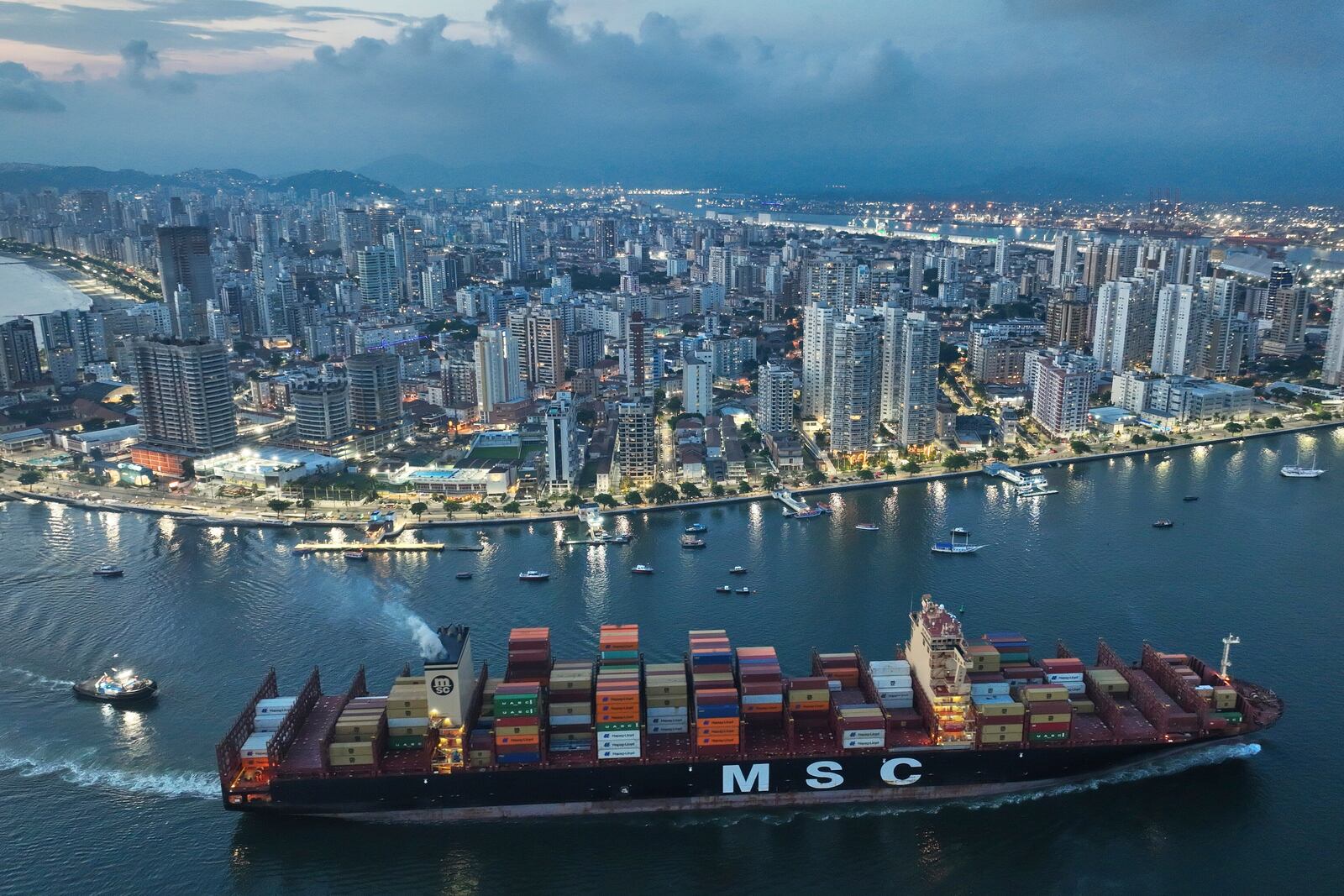 FILE - A container ship approaches the port of Santos in Brazil, April 1, 2025. (AP Photo/Andre Penner, File)