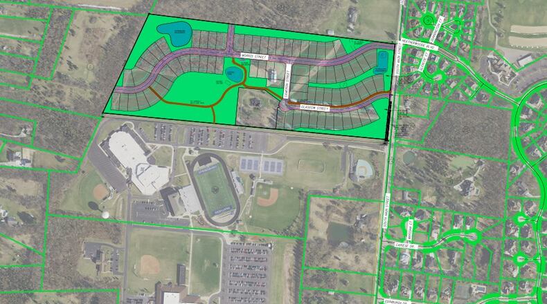 This is the latest rendering of the new Northhampton subdivision which will be located off Ohio 741. The subdivision will have 75 new homes and will be north of the Springboro Junior High School campus and district's athletic facilities. CONTRIBUTED/CITY OF SPRINGBORO