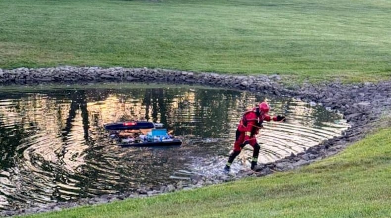Truck fished out of pond in Liberty Twp by the Butler County Sheriff's Office on Thursday after driver escaped unharmed