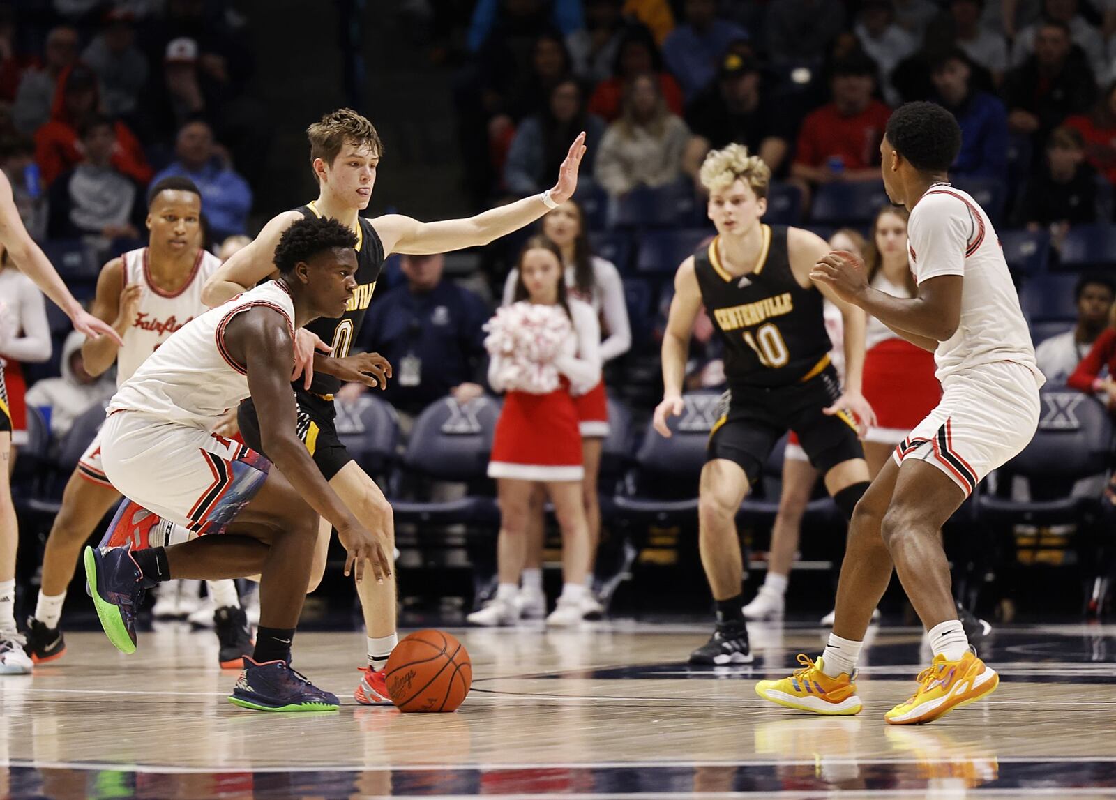 Fairfield's Ray Coney dribbles the ball during their Division I regional basketball final against Centerville Saturday, March 12, 2022 at Xavier University's Cintas Center in Cincinnati. Centerville won 55-39. NICK GRAHAM/STAFF