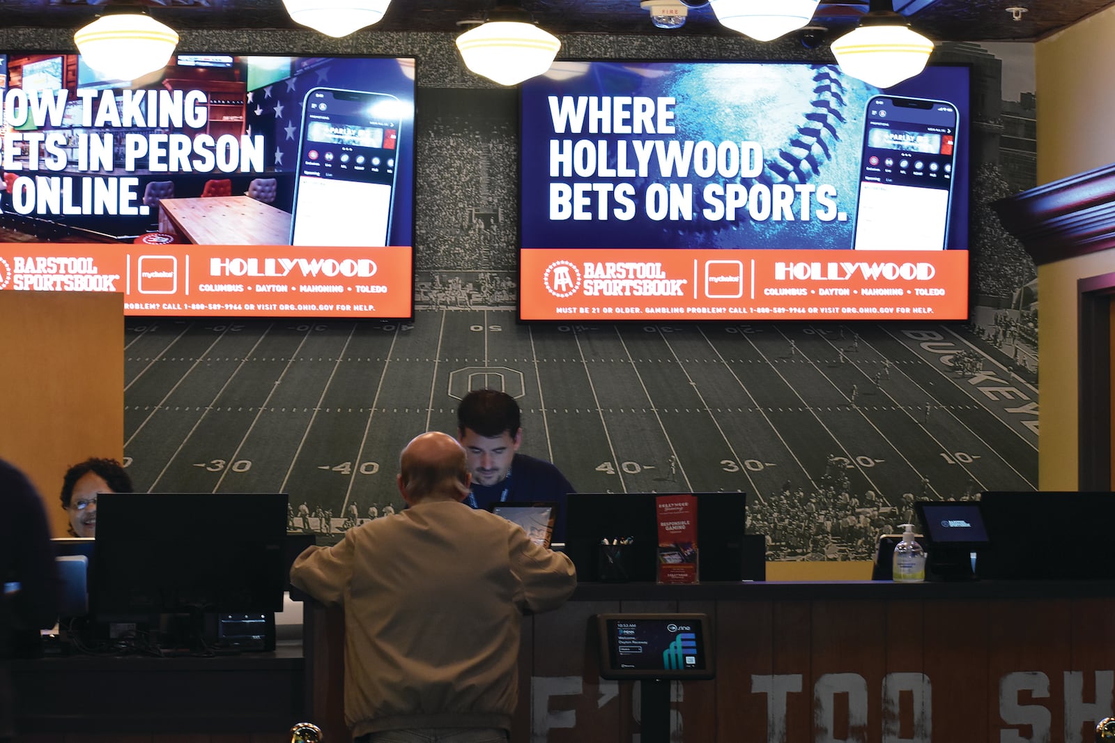 Hollywood Gaming at Dayton Raceway launched its Barstool Sportsbook Jan. 1, 2023.Nearly 1 in 5 Ohio adults — or approximately 1.8 million people — are considered at risk for gambling problems, according to the state’s 2022 gambling survey, which is completed every five years. SAMANTHA WILDOW\STAFF