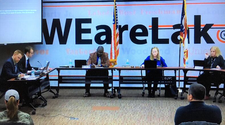 A hastily announced Lakota school board meeting saw members vote Wednesday evening to enter into executive session and then come out of the private session two hours later to announce Superintendent Matt Miller will soon undergo a “fitness for duty” review by the board. The private session by the board included a representative of the investigative firm presenting its findings to board members and Miller about their review of the superintendent. That investigation cleared Miller of any wrongdoing or violation of his contract, said Board President Lynda O'Connor. (Photo By Michael D. Clark\Journal-News)