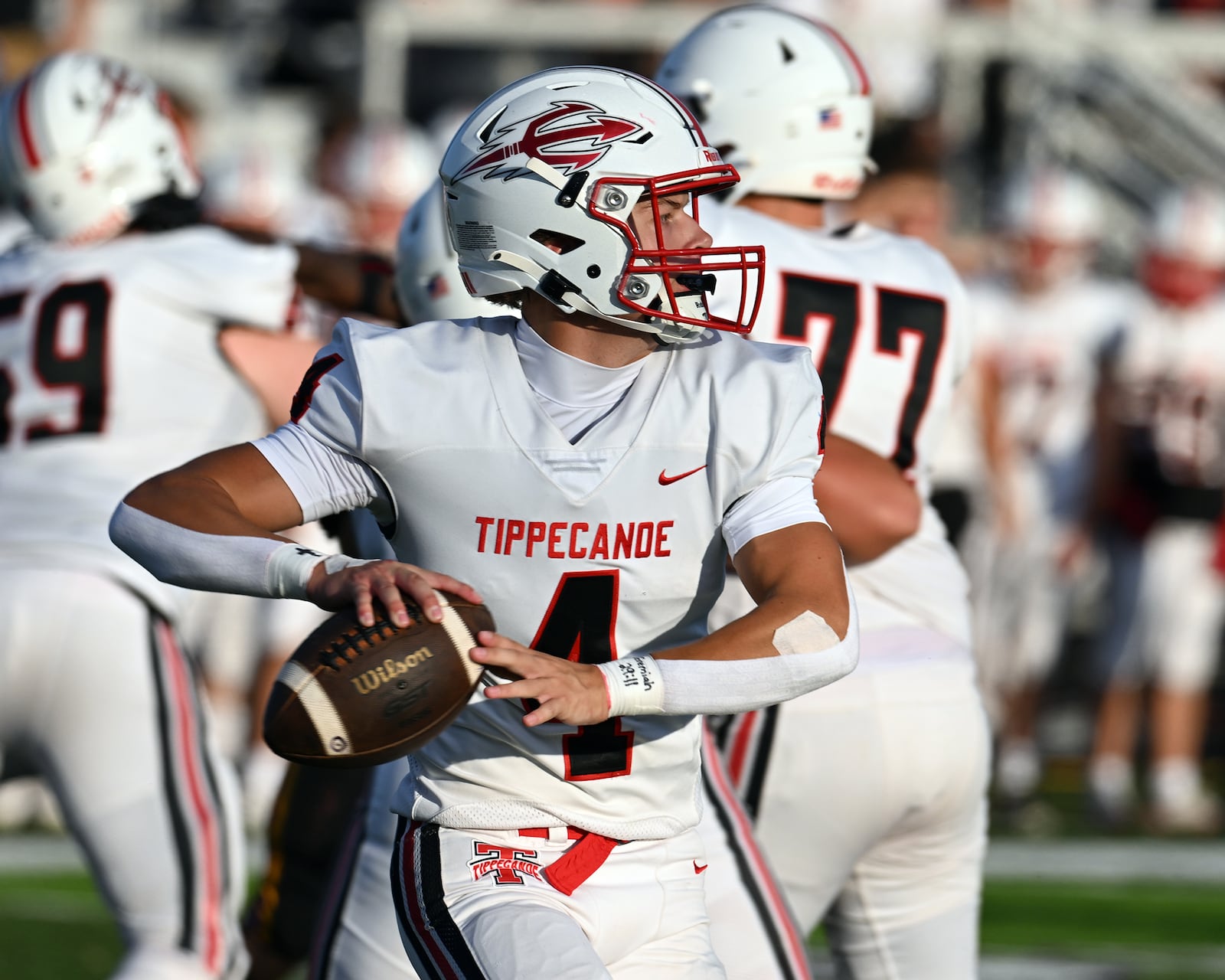 Tippecanoe High School junior Larkin Thomas drops back to pass during their game on Friday, Aug. 22 at Miami Valley South Stadium. The Red Devils won 21-0. NICK FALZERANO / CONTRIBUTED PHOTO