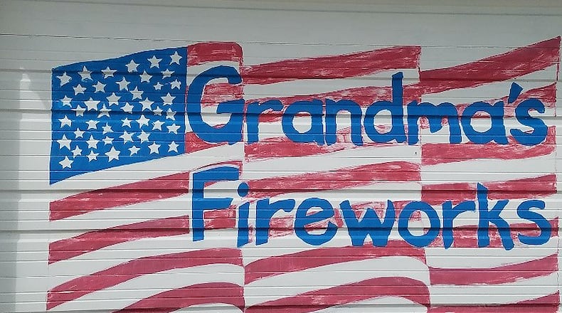 The painted garage door at the front of Grandma’s Fireworks in College Corner. BRENNEN KAUFFMAN/STAFF