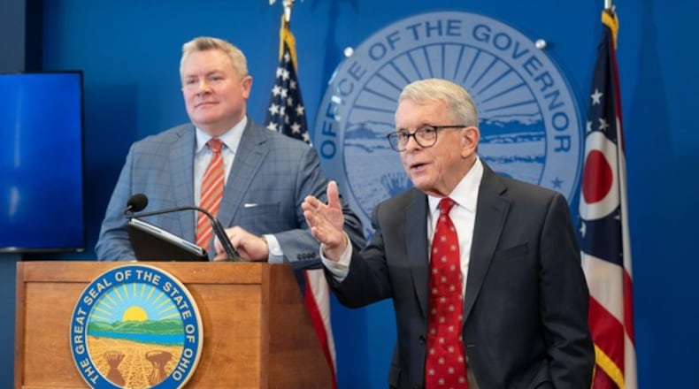 Ohio Governor Mike DeWine joined Ohio Department of Higher Education Chancellor Mike Duffey on Dec. 16, 2025, to announce the results of a recent audit into educator preparation programs at colleges and universities across the state. Photo taken by the governor's office.
