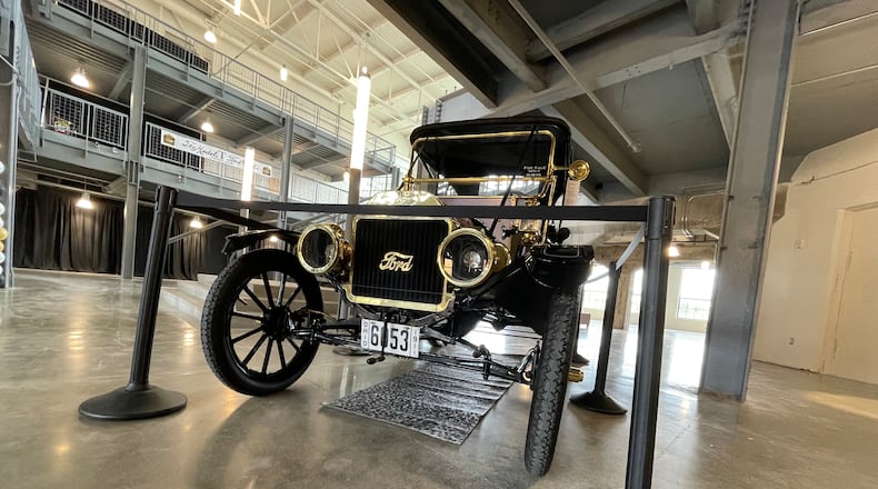The Model T Ford Club International is hosting the first public event at Spooky Nook at Champion Mill with a Model T Tour, which features the vintage cars Caravanning around the region, including Preble County, Richmond, Ind., and other areas of southwest Ohio. Pictured is a Model T Ford in the convention center at Spooky Nook in downtown Hamilton. MICHAEL D. PITMAN/STAFF