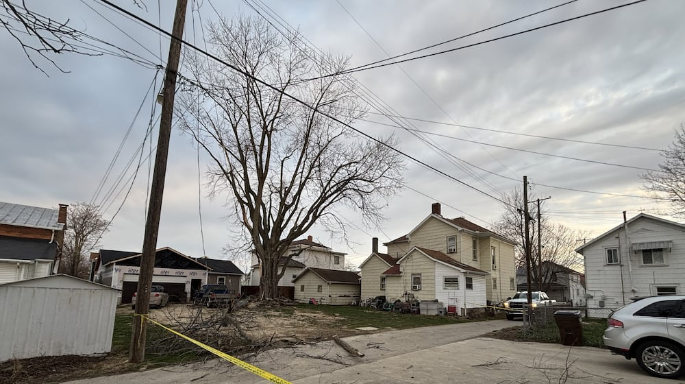 Yellow tape keeps people away from fallen power lines after thunderstorms and high winds March 11-16, 2026. AES / PROVIDED