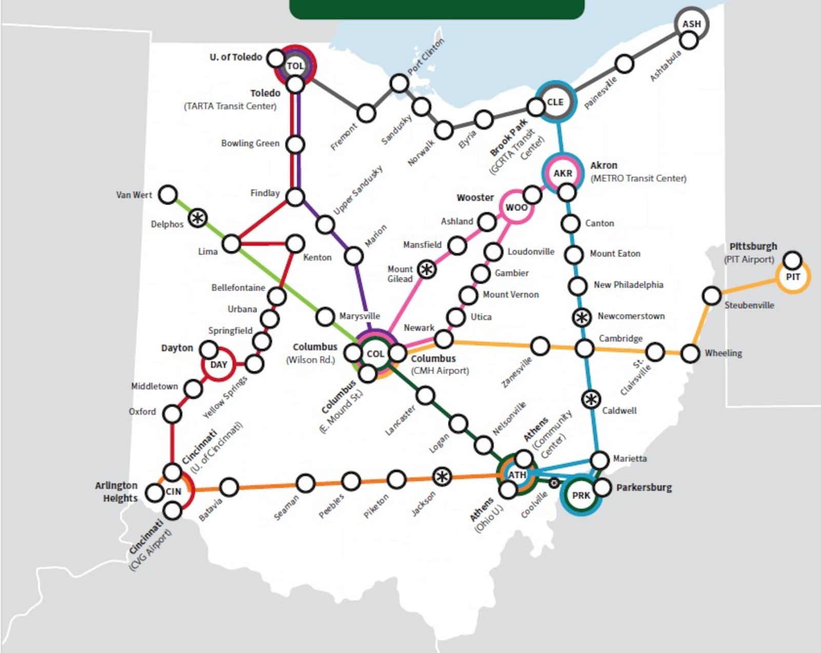 GoBus is launching new intercity bus service, including a route that goes from Toledo to Cincinnati. This route (called the Red Line) will include stops in Dayton, Yellow Springs, Springfield, Urbana, Middletown and Oxford. CONTRIBUTED