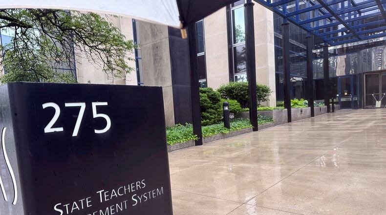 The headquarters of the State Teachers Retirement System of Ohio is pictured on Wednesday, May 15, 2024, in Columbus, Ohio.(AP Photo/Julie Carr Smyth)