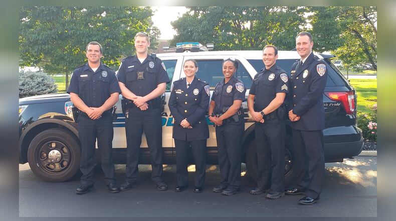 The Fairfield Police Department has hired and promoted several police officers, and there are still more spots to fill. Pictured are the recent hires and promotions from Monday, Aug. 13, 2018. From left, Officers Scotty Cook and Jacob Sons, Maj. Amy Mays, Officer Brianna Smith, Sgt. Dan Pohl, and Chief Steve Maynard. CONTRIBUTED/CITY OF FAIRFIELD