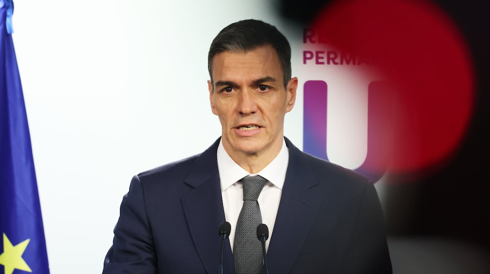 Spain's Prime Minister Pedro Sanchez speaks during a media conference at the end of the EU summit in Brussels, Friday, Jan. 23, 2026. (AP Photo/Omar Havana)