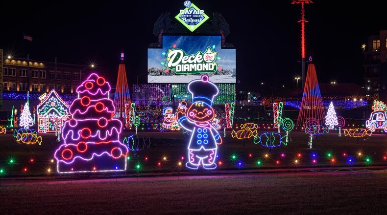 The first season of Deck the Diamond, a new Dayton holiday tradition at Day Air Ballpark, home of the Dayton Dragons, started on Nov. 14 and continues through Jan. 3, 2026. The family-friendly 45-night ticketed event features a winter wonderland of lights and decorations, tasty holiday treats and beverages, holiday shopping, the North Pole Express, a 44-foot-tall Christmas tree, photos with Santa and more. TOM GILLIAM/CONTRIBUTING PHOTOGRAPHER