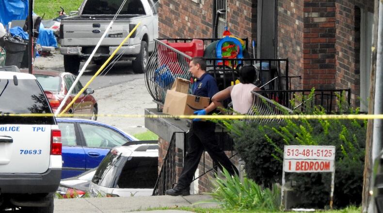 Hamilton County Sheriff’s deputies search the Cincinnati-area home of Omar Santa-Perez, on Thursday, Sept. 6, 2018, where they believe the Fifth Third Center shooter lived in North Bend. The sheriff’s office assisted Cincinnati Police in the search of the house in the 100 block of North Miami Avenue, which is located west of Cincinnati. NICK GRAHAM/STAFF