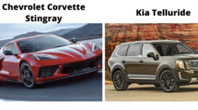 The Chevrolet Corvette Stingray, Kia Telluride and Jeep Gladiator winners of the 2020 North American Car, Utility Vehicle and Truck of the Year (NACTOY) awards may be part of the 2020 Dayton Auto Show, Feb. 20-23 at the Dayton Convention Center. Contributed photo