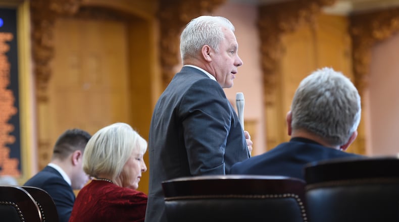 State Rep. Phil Plummer, R-Butler Twp., who is one of the sponsors of HB 371, speaks on the Ohio House floor, Feb. 20, 2020. FILE