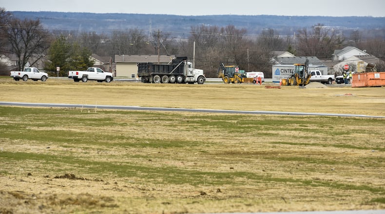 Construction work continues for a new Kroger location along OH-4 at Kyles Station Road Monday, March 5 in Liberty Township. NICK GRAHAM/STAFF