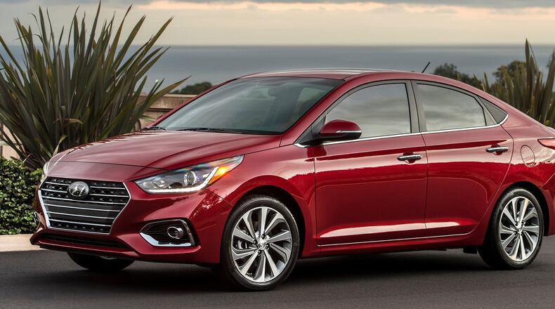 The 2018 Hyundai Accent Limited trim level includes Forward Collision-avoidance Assist, power sunroof, 17-inch alloy wheels and a proximity key with push button start. Hyundai photo