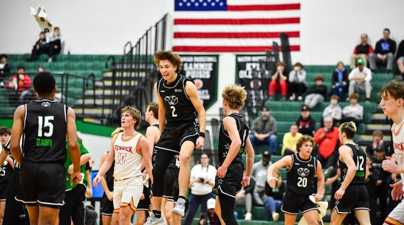Badin players celebrate during their Division I district semifinal win over Fenwick on Saturday at Mason. Kyle Hendrix/CONTRIBUTED