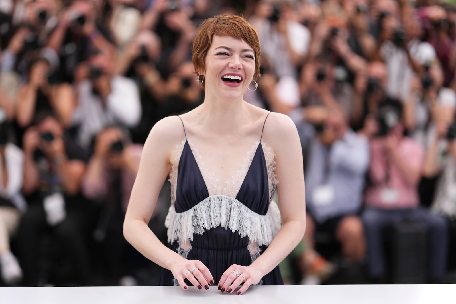 Emma Stone poses for photographers at the photo call for the film 'Eddington' at the 78th international film festival, Cannes, southern France, Saturday, May 17, 2025. (Photo by Scott A Garfitt/Invision/AP)