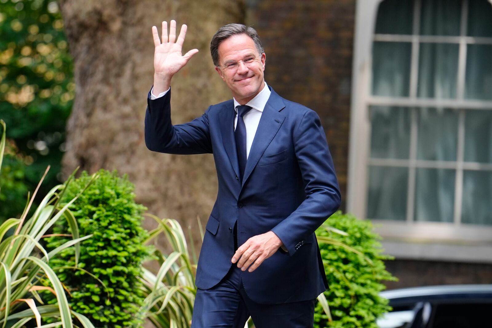 Nato Secretary General Mark Rutte arrives for his meeting with Britain's Prime Minister Sir Keir Starmer at 10 Downing Street in London, Monday, June 9, 2025. (Jordan Pettitt/PA via AP)