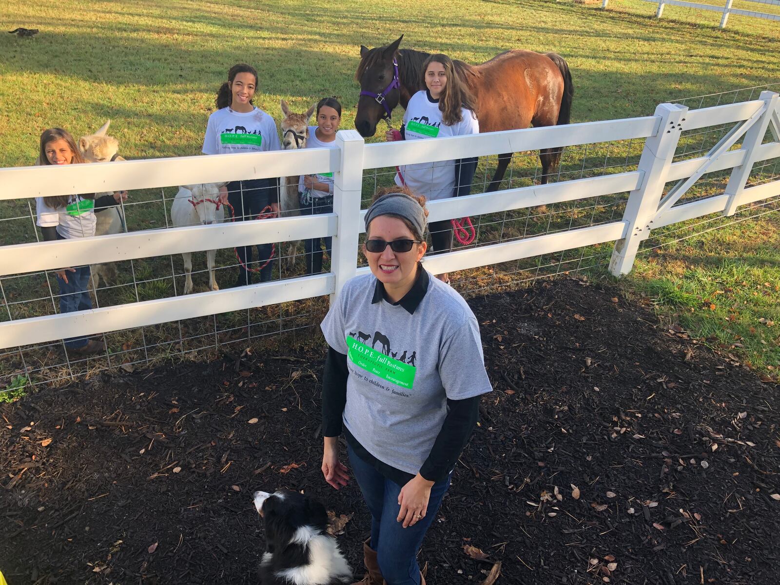 Christa Carrero, 41, recently opened Healing Order Peace Encouragement (HOPE)-Full Pastures Therapeutic Farm on six acres on Ross Hanover Road. She is pictured with four of her five daughters, from left, Sofiana, Soliana, Luciana and Juliana. RICK McCRABB/STAFF