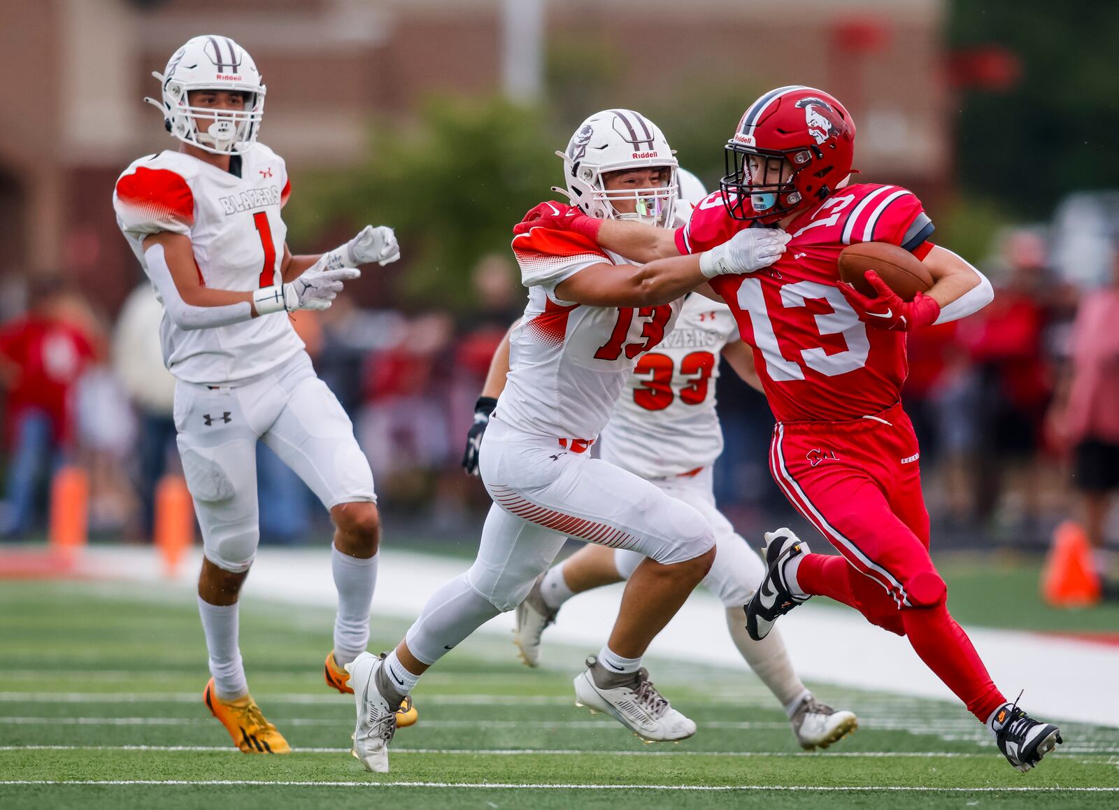 Madison's Kaleb Miller carries the ball during their football game Thursday, Sept. 7, 2023 at Madison High School. Madison won 34-7. NICK GRAHAM/STAFF