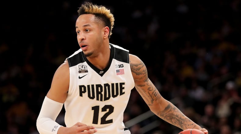 NEW YORK, NY - MARCH 03: Vincent Edwards #12 of the Purdue Boilermakers works down the court in the first half against the Penn State Nittany Lions during semifinals of the Big 10 Basketball Tournament at Madison Square Garden on March 3, 2018 in New York City. (Photo by Abbie Parr/Getty Images)