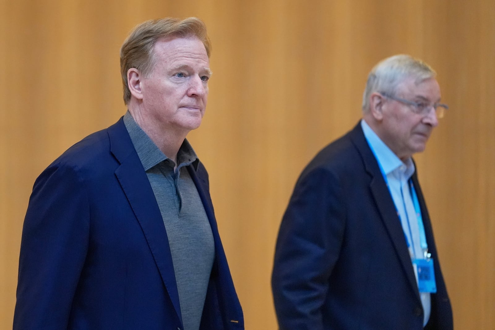 NFL Commissioner Roger Goodell, left, and Buffalo Bills owner Terry Pegula arrive ahead of an NFL football owners' meeting, Tuesday, May 20, 2025, in Eagan, Minn. (AP Photo/Abbie Parr)