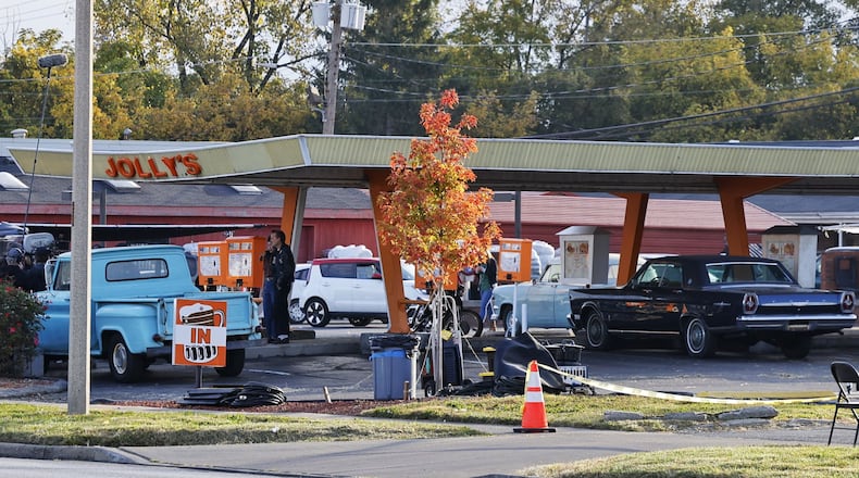 Cast and crew of "The Bikeriders" film at Jolly's root beer stand on Brookwood Avenue in Hamilton Thurs., Oct. 6, 2022. The movie has been filming in Cincinnati and is expected to film at another Hamilton location later in the month. The Bikeriders is a movie inspired by the Danny Lyon photography book of the same name set in the 1960s and follows the rise of a fictional Midwestern motorcycle club as told through its members. NICK GRAHAM/STAFF