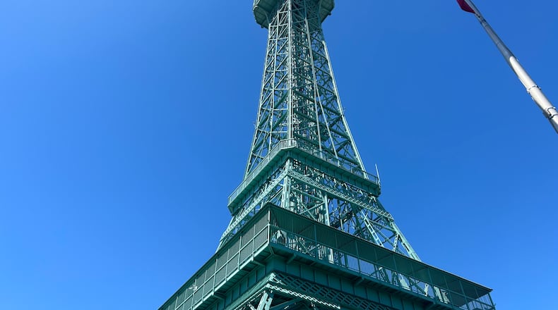 A view of the Eiffel Tower replica at Kings Island on Saturday, April 20, 2024. ALEX CUTLER/STAFF