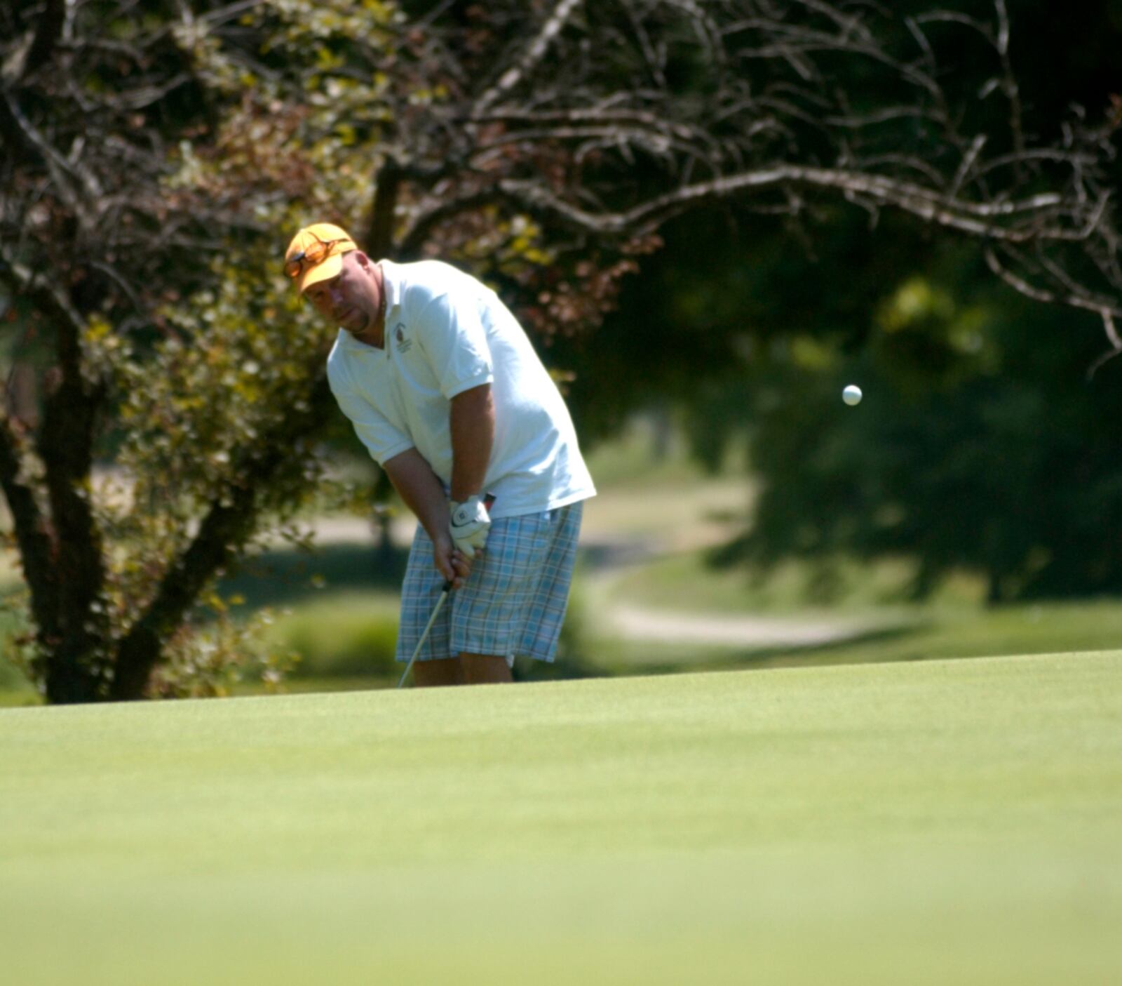 Steve Ronningen chips the ball during the first round of the Fairfield Men's City Tournament at Fairfield Greens South Trace Golf Course. Staff photo by Samantha Grier.