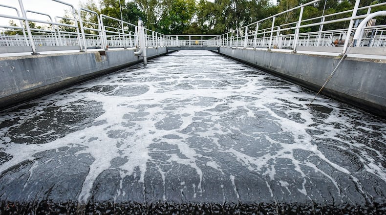 This is the aeration system where biological activity takes place at the Middletown Wastewater Treatment Plant on Oxford State Road. Middletown City Council approved three projects related to the city’s sewer system and its federally mandated improvements. FILE PHOTO