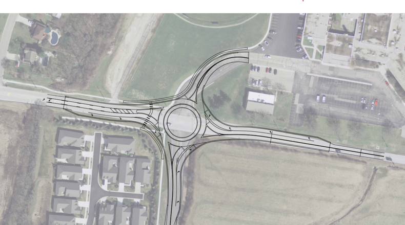 One of the latest roundabouts is coming to the entrance area of Lakota West Freshman School, in part to help ease school traffic crowding. CONTRIBUTED