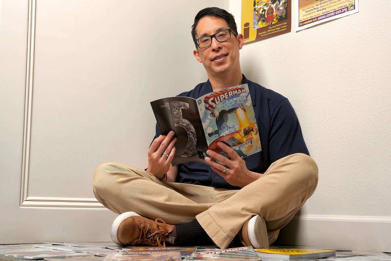 Comic book writer Gene Yang poses for a portrait Tuesday, April 1, 2025, in San Jose, Calif. (AP Photo/Tony Avelar)
