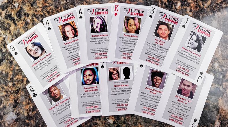 New playing cards featuring photos and stories of cold case victims were delivered to the Ohio Department of Rehabilitation and Correction by the U Can Speak for Me organization. The group was founded by Hope Dudley, of Cincinnati, shortly after her son, Chaz, was killed in a 2007 drive-by shooting. They include a number of Butler County unsolved homicides. NICK GRAHAM / STAFF